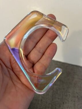 Iridescent Clear acrylic Cuff Bracelet - Subtle Yellow & Blue Sheen in lighting
